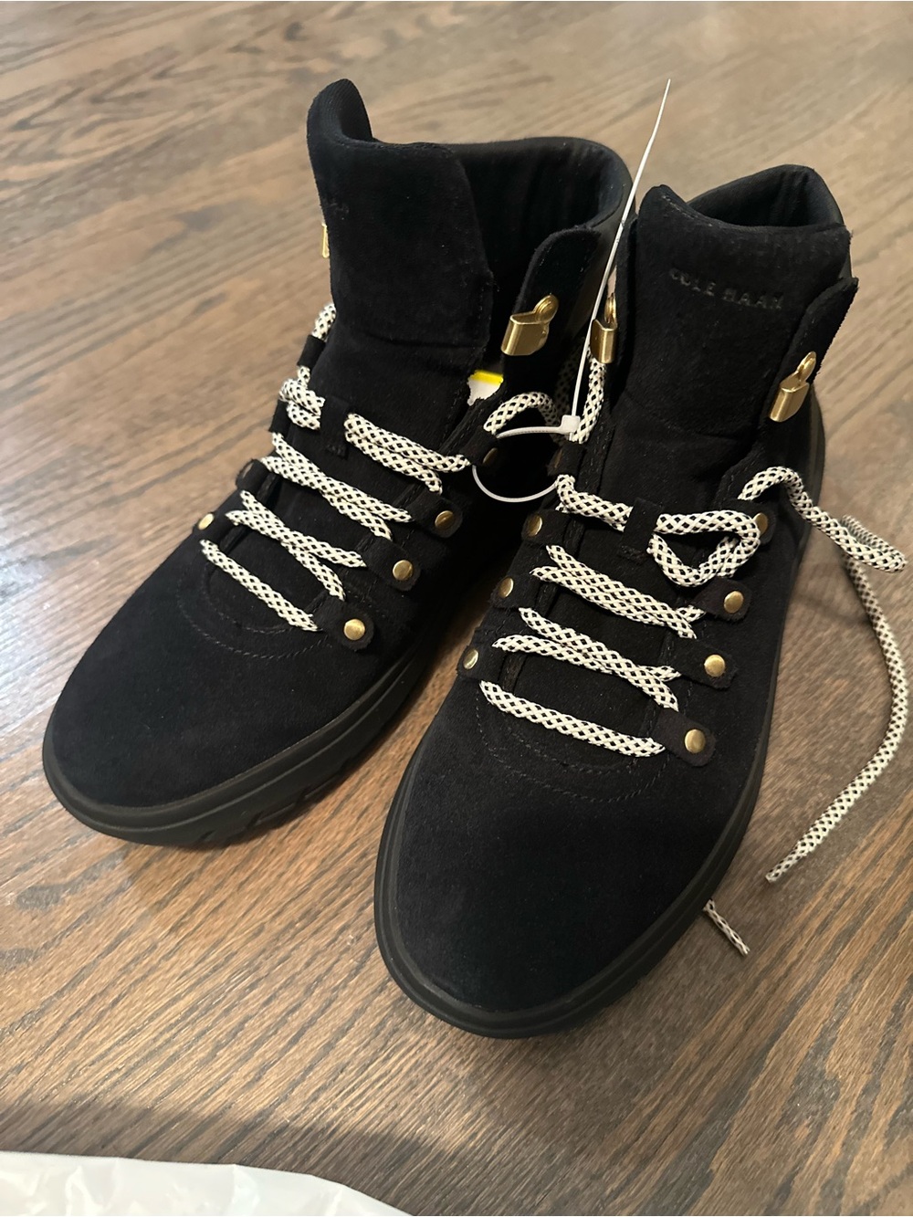 Cole Haan Black Suede High-Top Boots with White Contrast Laces